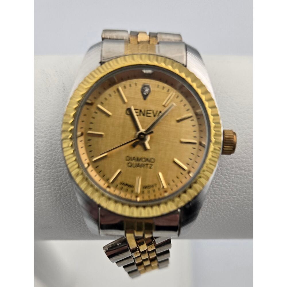 Geneva Diamond Quartz Ladies Watch Gold Tone and Silver Tone Band